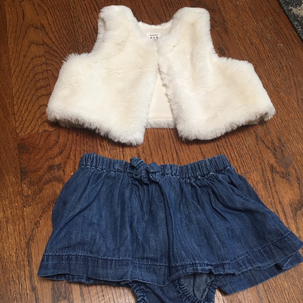 Baby Gap 6-12 month fur vest and jean skirt